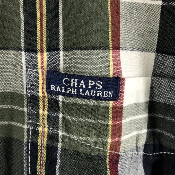 Ralph Lauren CHAPS short sleeve button down check shirt men's XL size cotton Khaki type sage green Vintage Second Hand