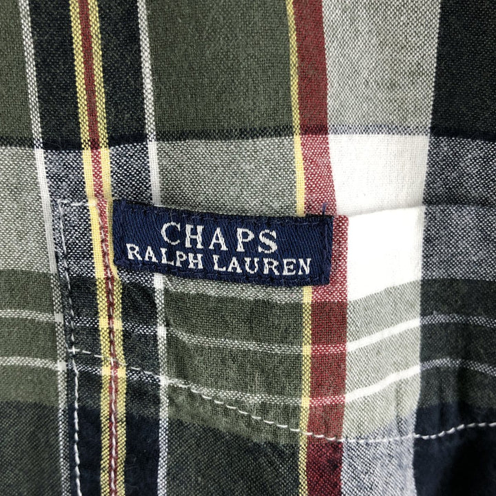 Ralph Lauren CHAPS short sleeve button down check shirt men's XL size cotton Khaki type sage green Vintage Second Hand