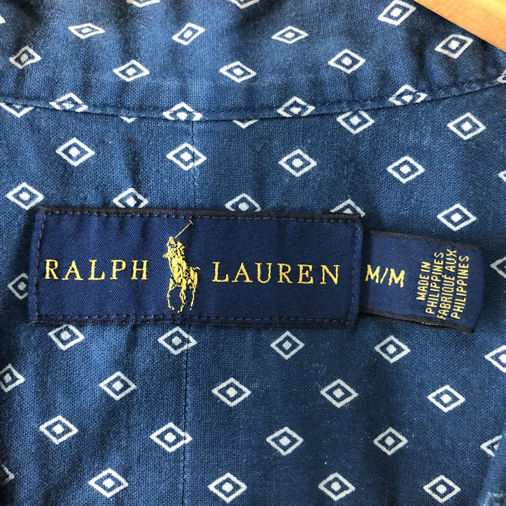 Ralph Lauren all-over print short-sleeve button-down shirt, men's size M cotton Navy blue Vintage Second Hand