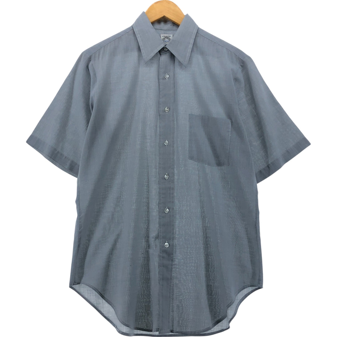 70'S Arrow Short Sleeve Polycotton Shirt with Collar Pad, Made in USA, Men's M Size, Vintage polyester Blue type light blue Vintage Second Hand