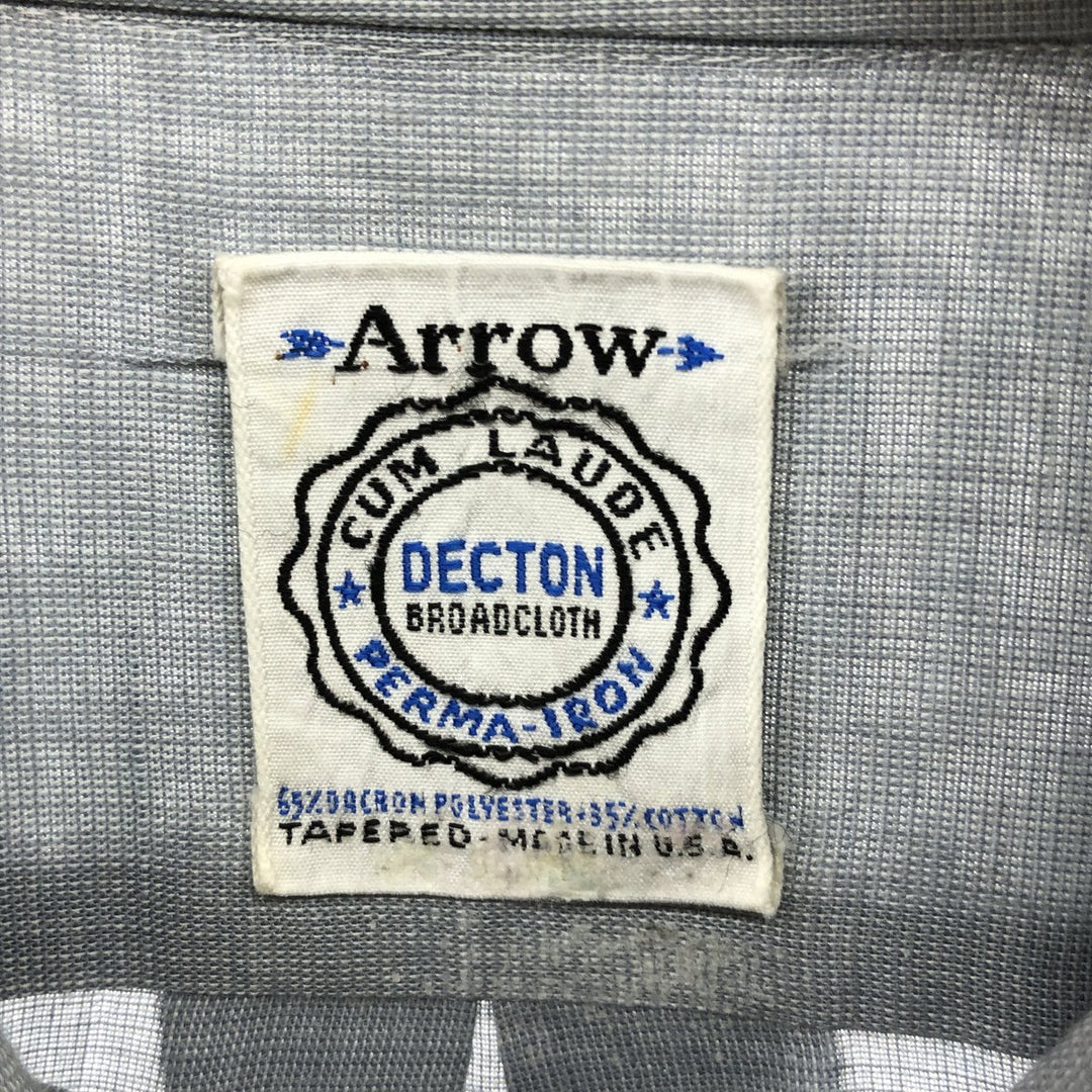 70'S Arrow Short Sleeve Polycotton Shirt with Collar Pad, Made in USA, Men's M Size, Vintage polyester Blue type light blue Vintage Second Hand
