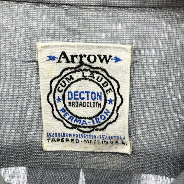 70'S Arrow Short Sleeve Polycotton Shirt with Collar Pad, Made in USA, Men's M Size, Vintage polyester Blue type light blue Vintage Second Hand