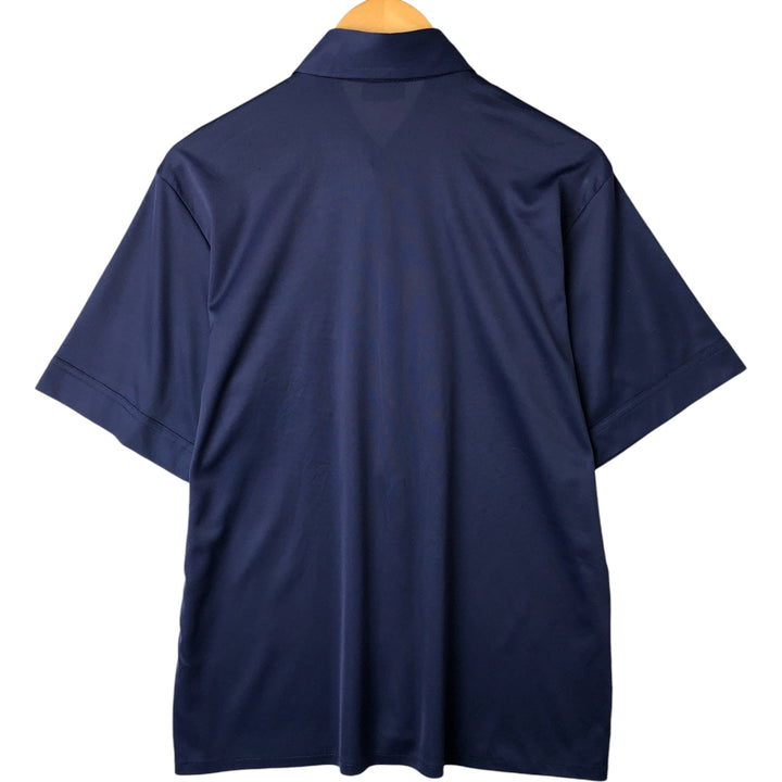 70's Sears short sleeve poly shirt, men's size L polyester navy blue type Vintage Second Hand
