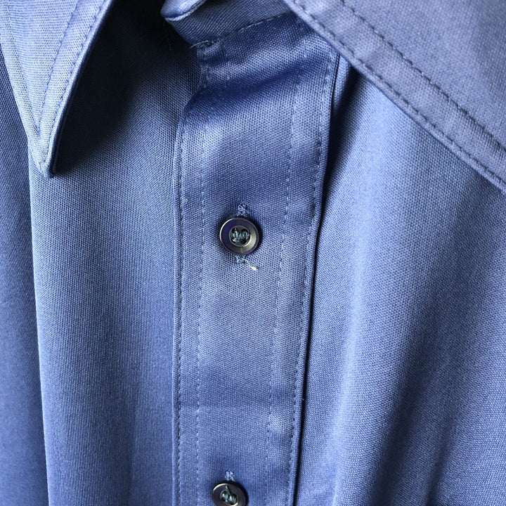 70's Sears short sleeve poly shirt, men's size L polyester navy blue type Vintage Second Hand