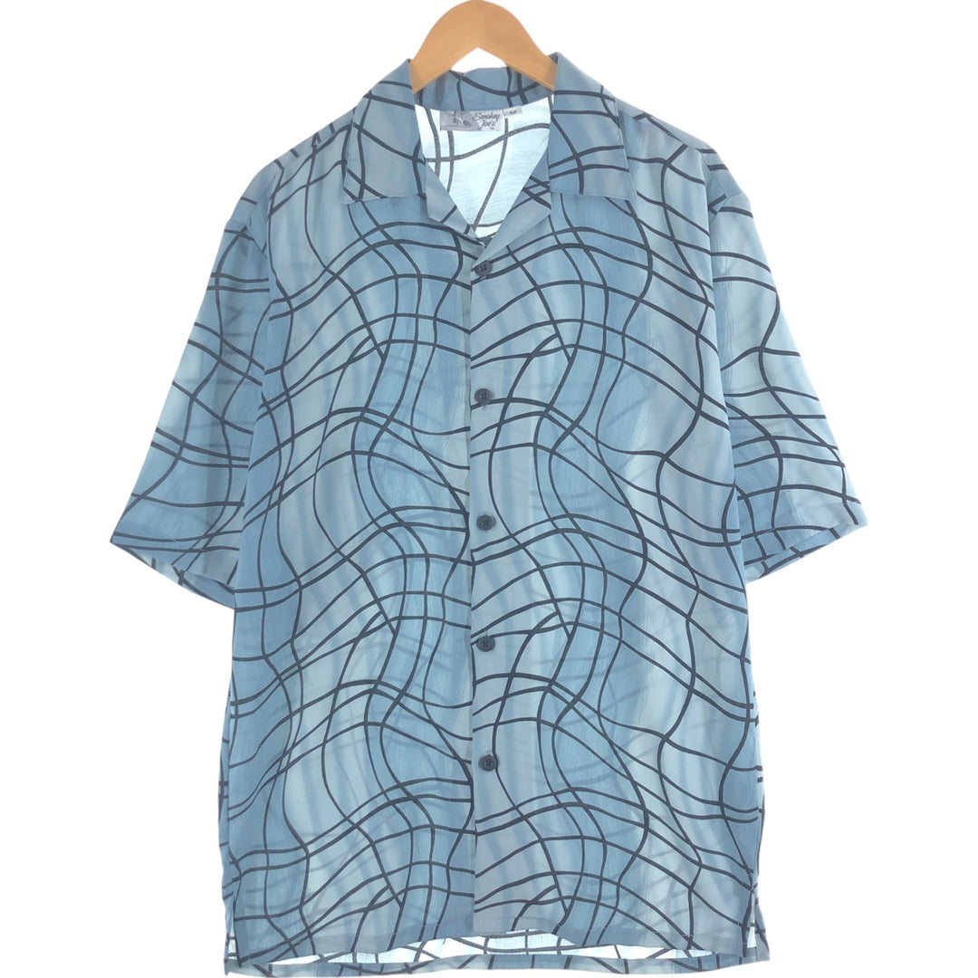 SMOEY JOES All-over Print Short Sleeve Open Collar Polyester Shirt Box Shirt Made in USA Men's M Size polyester Blue type light blue Vintage Second Hand