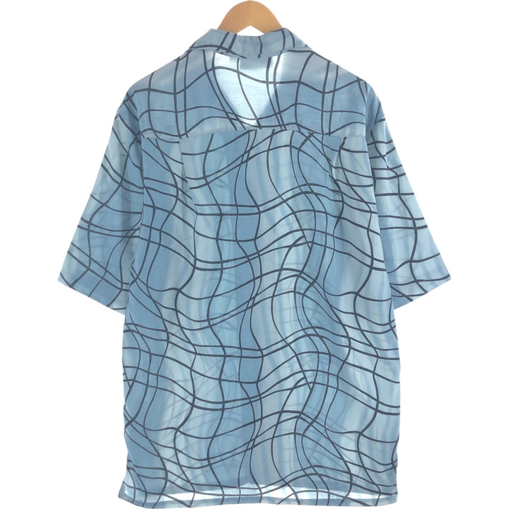 SMOEY JOES All-over Print Short Sleeve Open Collar Polyester Shirt Box Shirt Made in USA Men's M Size polyester Blue type light blue Vintage Second Hand