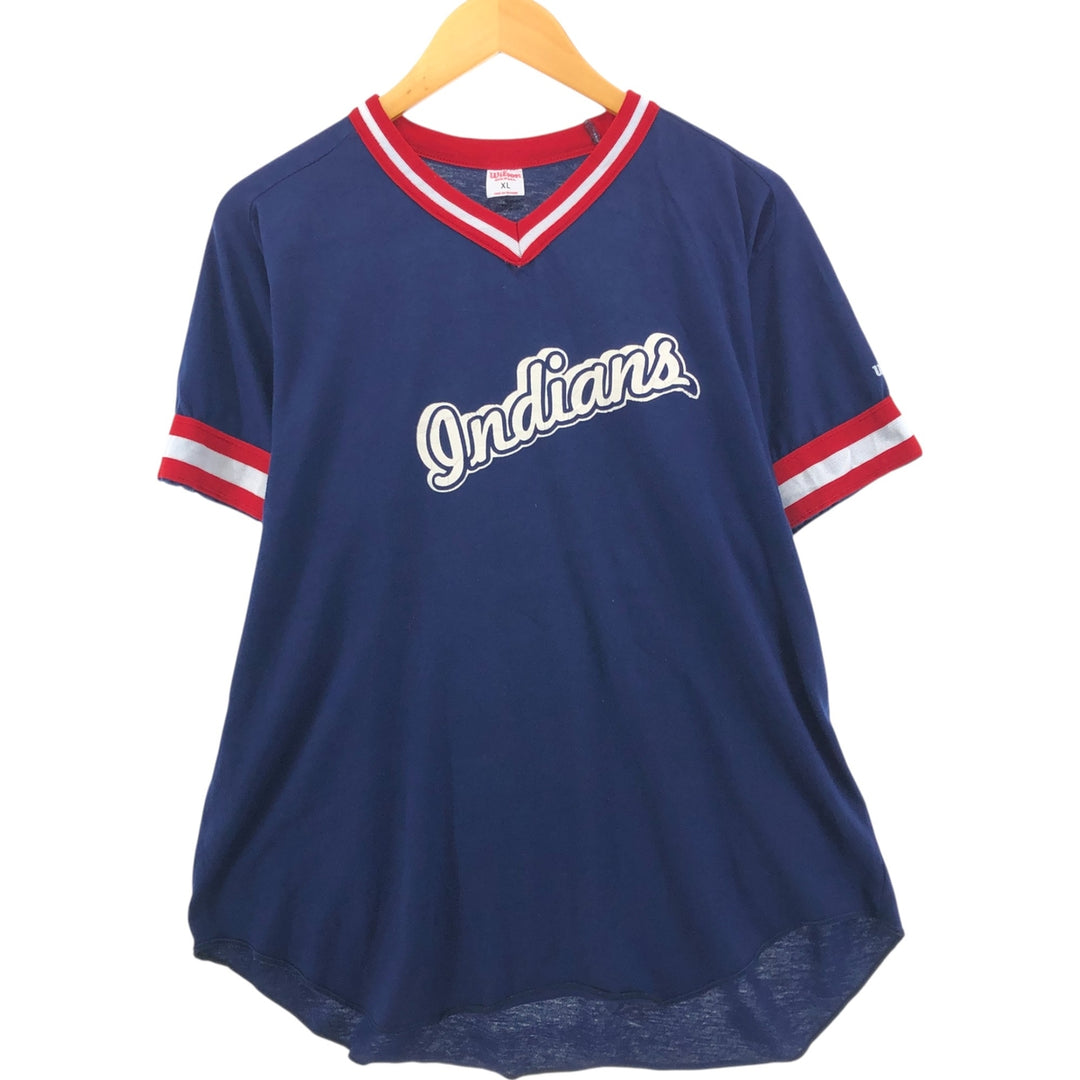 80'S Wilson MLB Cleveland Indians V-neck game shirt, made in USA, men's XL size, vintage unclear navy blue type Vintage Second Hand