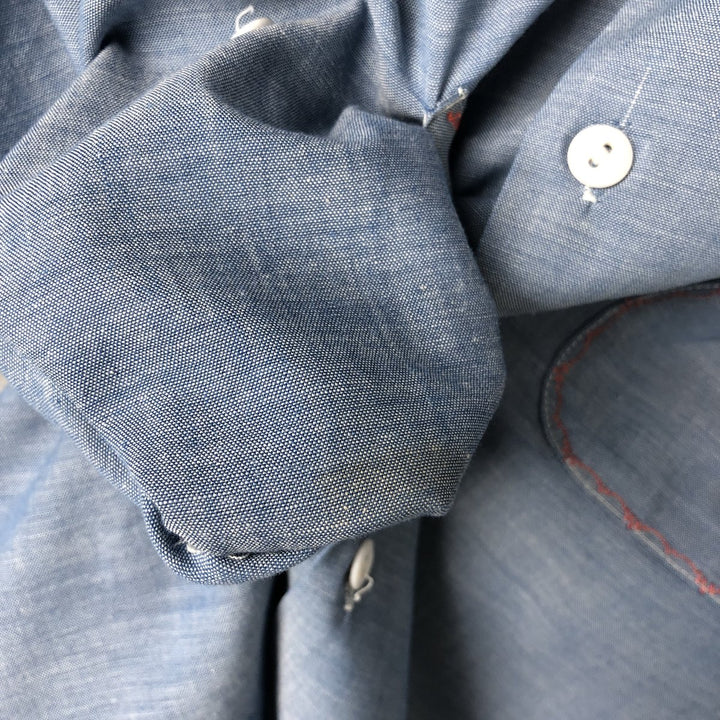 70'S Big Mac JCPenney short sleeve polycotton shirt, men's XL size, vintage polyester blue type Vintage Second Hand