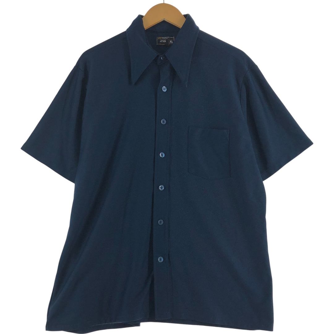 70'S JCPenney MOUNTAIN WEAR short sleeve box shirt, men's XL size, vintage unclear navy blue type Vintage Second Hand