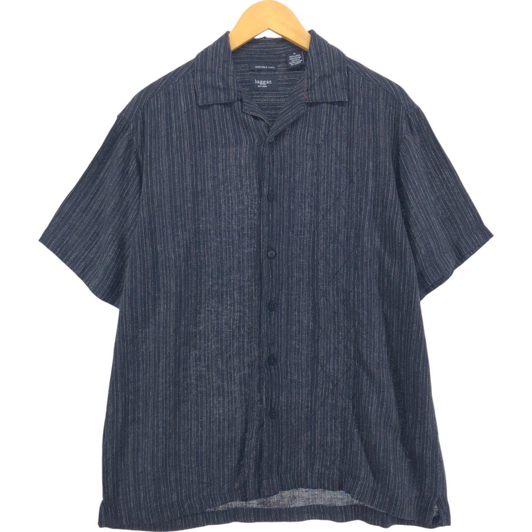 hagger open collar short sleeve linen x rayon shirt box shirt men's M size linen black type Vintage Second Hand