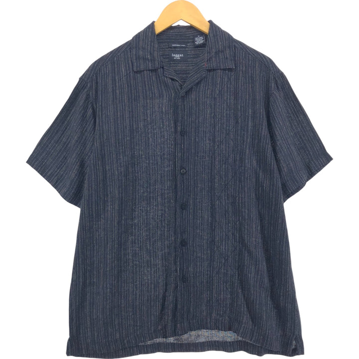 hagger open collar short sleeve linen x rayon shirt box shirt men's M size linen black type Vintage Second Hand