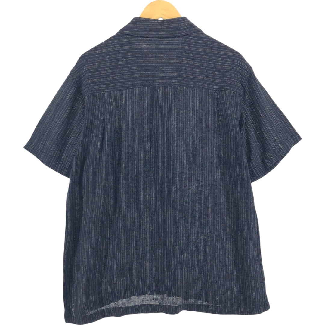 hagger open collar short sleeve linen x rayon shirt box shirt men's M size linen black type Vintage Second Hand