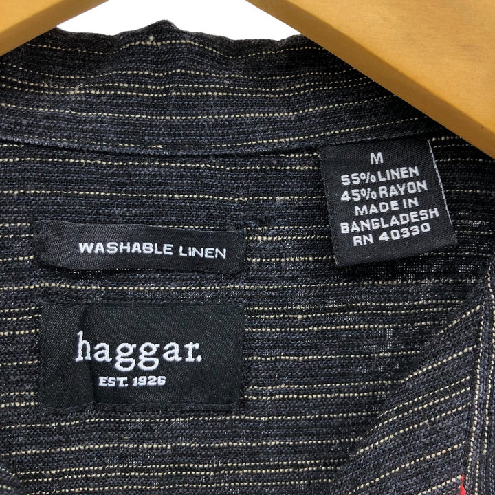 hagger open collar short sleeve linen x rayon shirt box shirt men's M size linen black type Vintage Second Hand