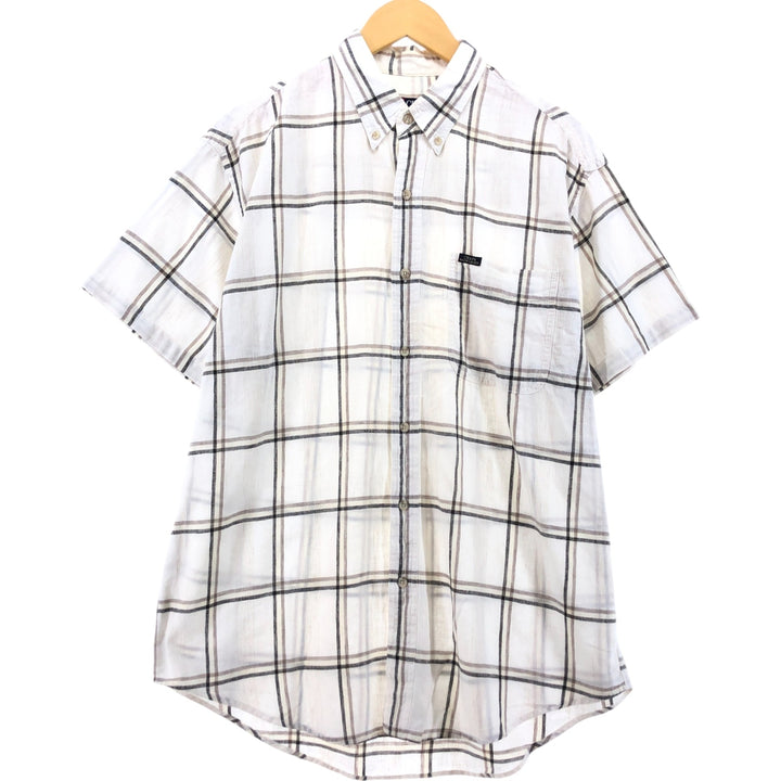 90'S Ralph Lauren CHAPS Check Pattern Button-down Short Sleeve Linen Shirt Men's Size L Vintage linen black type Vintage Second Hand