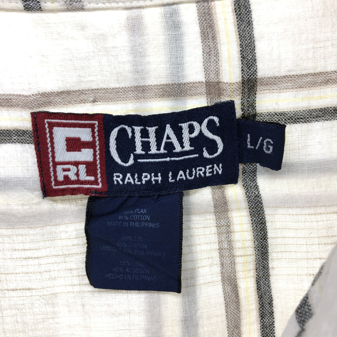 90'S Ralph Lauren CHAPS Check Pattern Button-down Short Sleeve Linen Shirt Men's Size L Vintage linen black type Vintage Second Hand