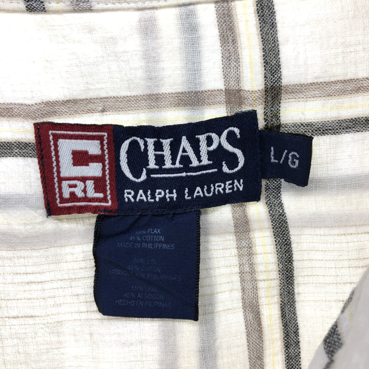 90'S Ralph Lauren CHAPS Check Pattern Button-down Short Sleeve Linen Shirt Men's Size L Vintage linen black type Vintage Second Hand