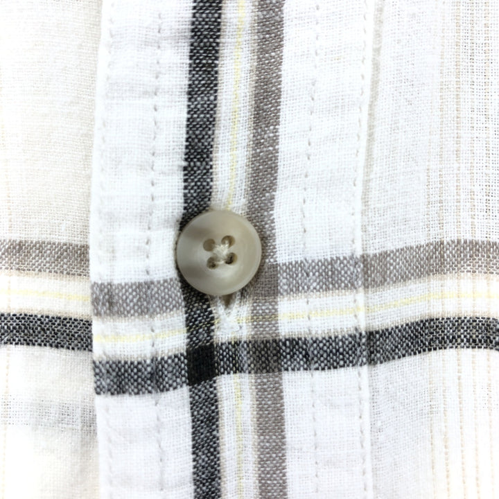90'S Ralph Lauren CHAPS Check Pattern Button-down Short Sleeve Linen Shirt Men's Size L Vintage linen black type Vintage Second Hand