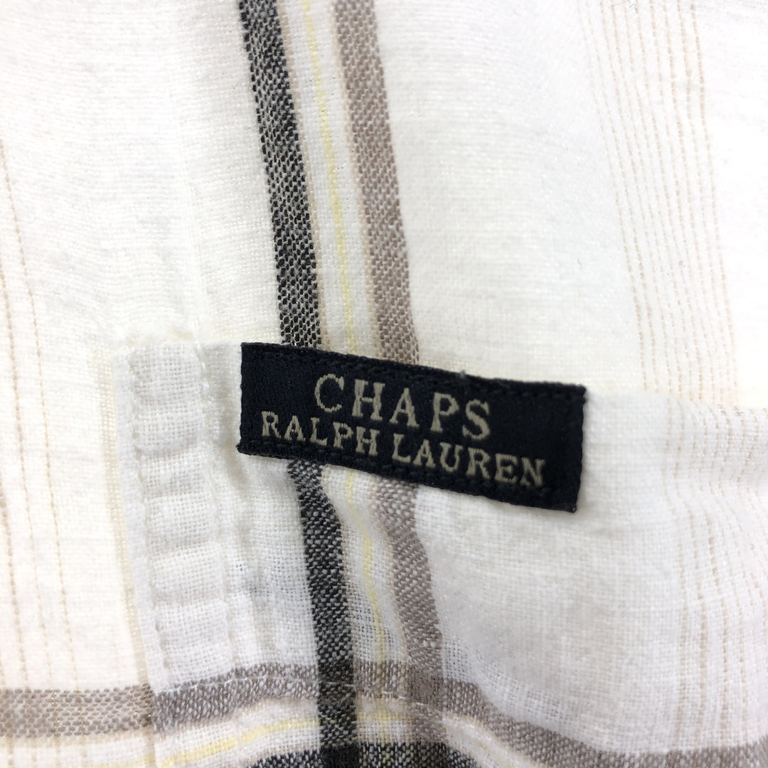 90'S Ralph Lauren CHAPS Check Pattern Button-down Short Sleeve Linen Shirt Men's Size L Vintage linen black type Vintage Second Hand