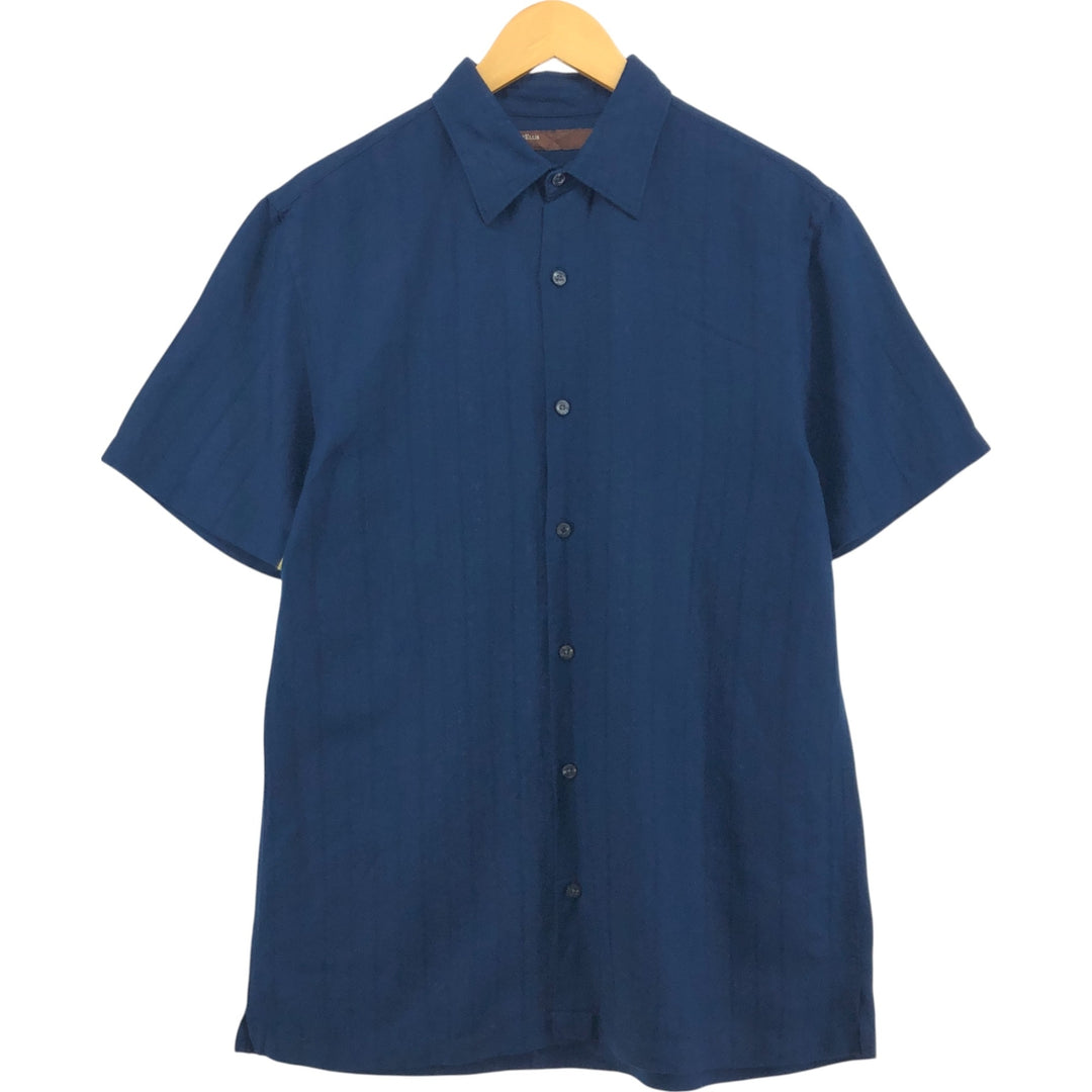 PERRY ELLIS short sleeve linen shirt, box shirt, men's size M linen navy blue type Vintage Second Hand