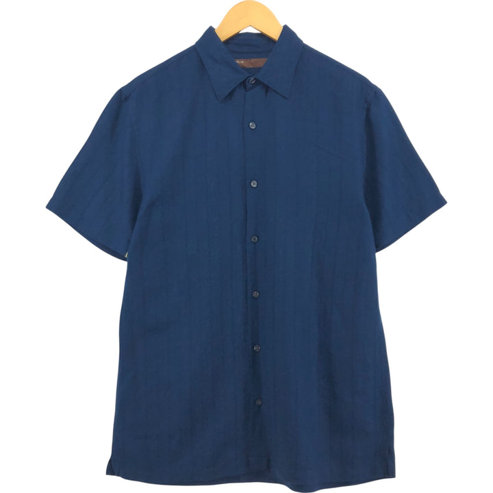 PERRY ELLIS short sleeve linen shirt, box shirt, men's size M linen navy blue type Vintage Second Hand