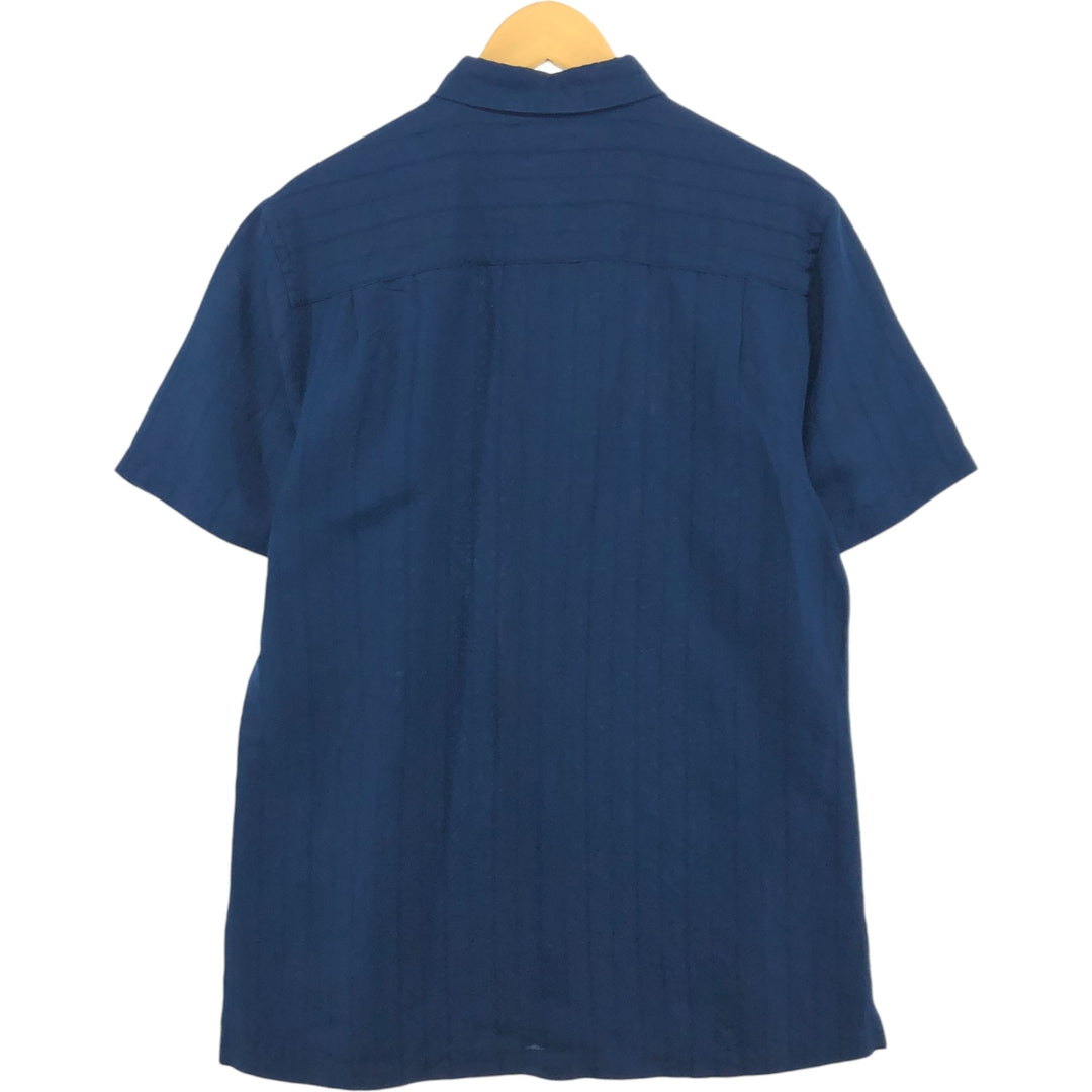 PERRY ELLIS short sleeve linen shirt, box shirt, men's size M linen navy blue type Vintage Second Hand