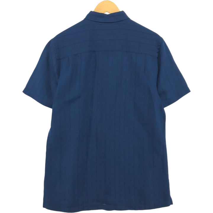 PERRY ELLIS short sleeve linen shirt, box shirt, men's size M linen navy blue type Vintage Second Hand