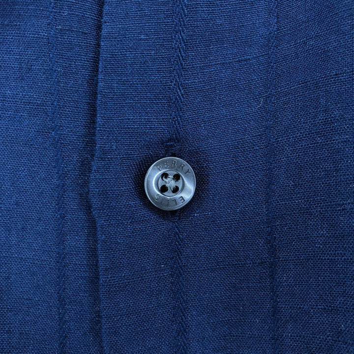 PERRY ELLIS short sleeve linen shirt, box shirt, men's size M linen navy blue type Vintage Second Hand