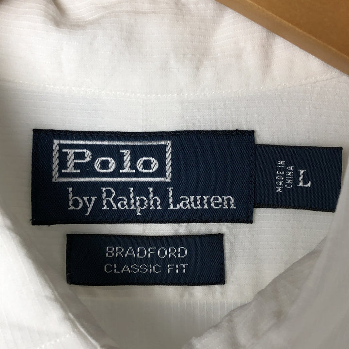 POLO by Ralph Lauren BRADFORD CLASSIC FIT wide collar short sleeve cotton shirt men's size L cotton white type Vintage Second Hand
