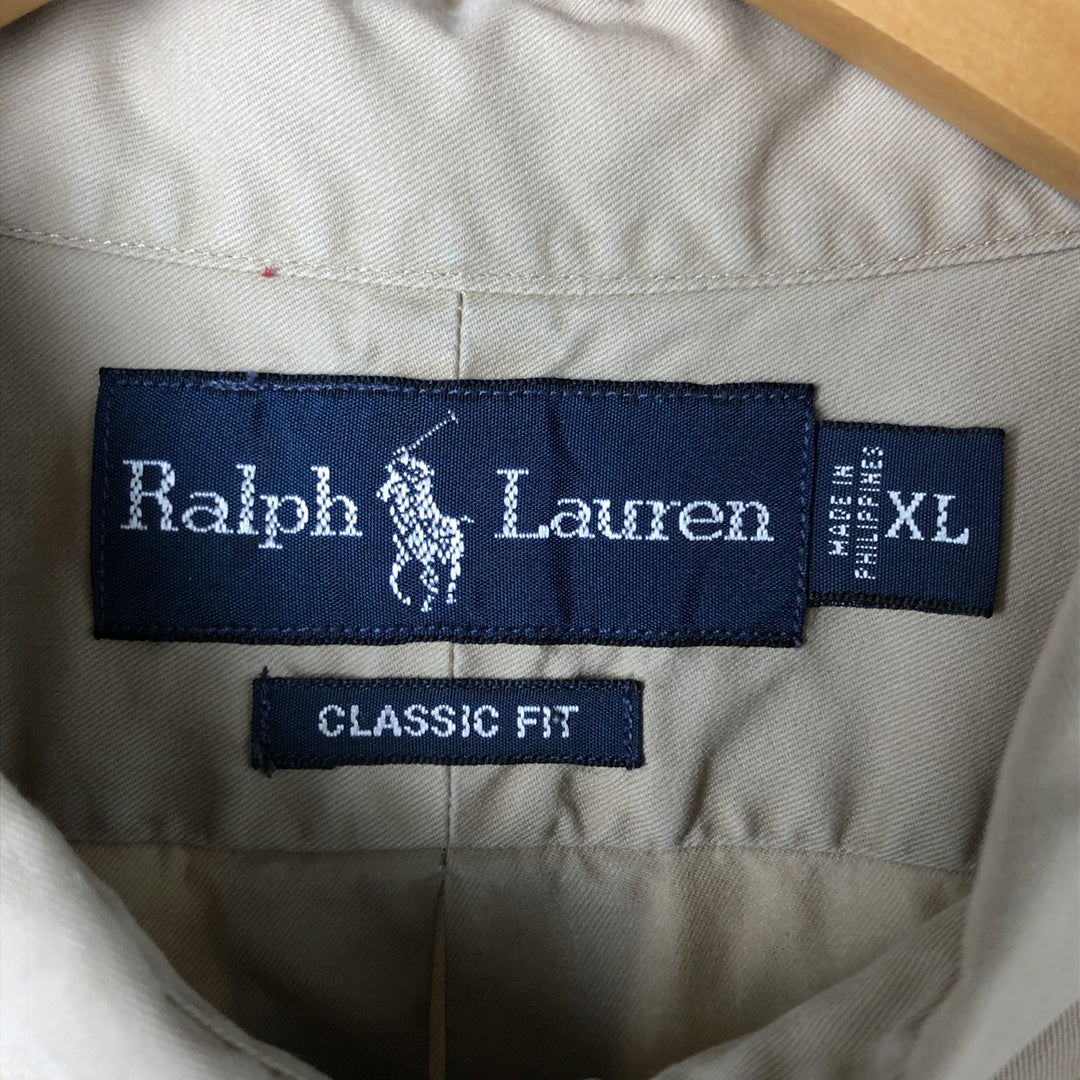 Ralph Lauren Classic Fit short sleeve button down shirt, men's size XL cotton Beige type Vintage Second Hand