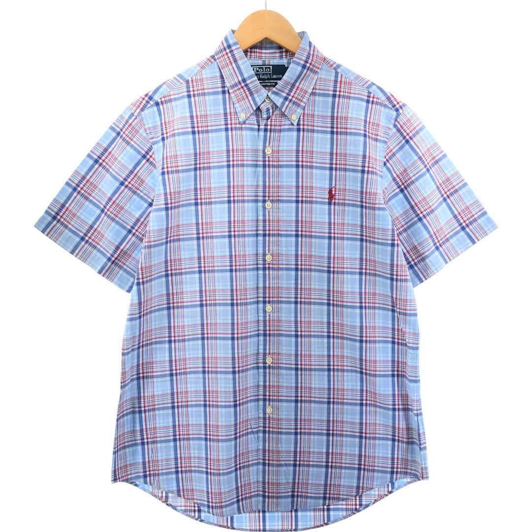 Ralph Lauren CUSTOM FIT short sleeve button down check shirt men's M size cotton Blue type light blue Vintage Second Hand