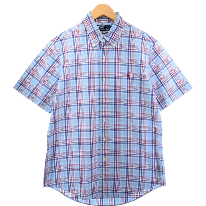 Ralph Lauren CUSTOM FIT short sleeve button down check shirt men's M size cotton Blue type light blue Vintage Second Hand