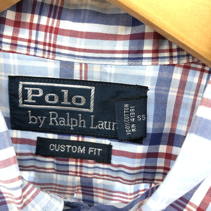Ralph Lauren CUSTOM FIT short sleeve button down check shirt men's M size cotton Blue type light blue Vintage Second Hand