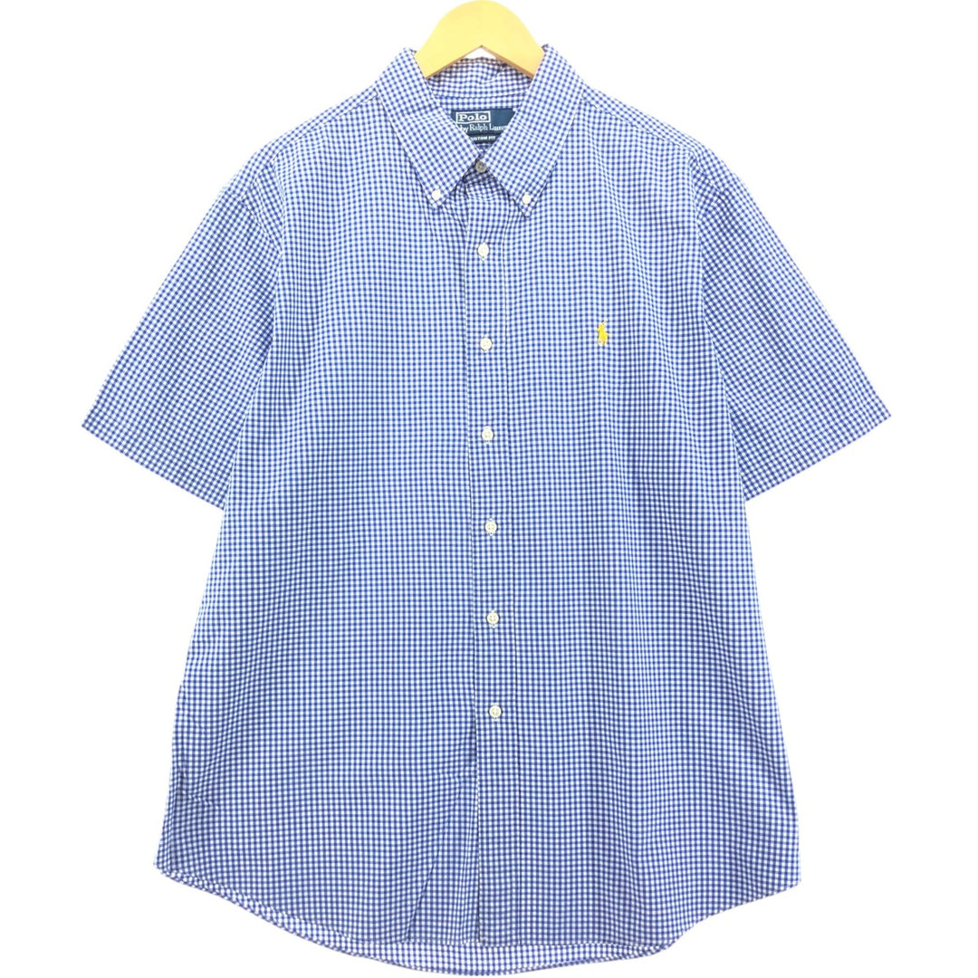 Ralph Lauren CUSTOM FIT short sleeve button down check shirt men's XXL cotton blue type Vintage Second Hand