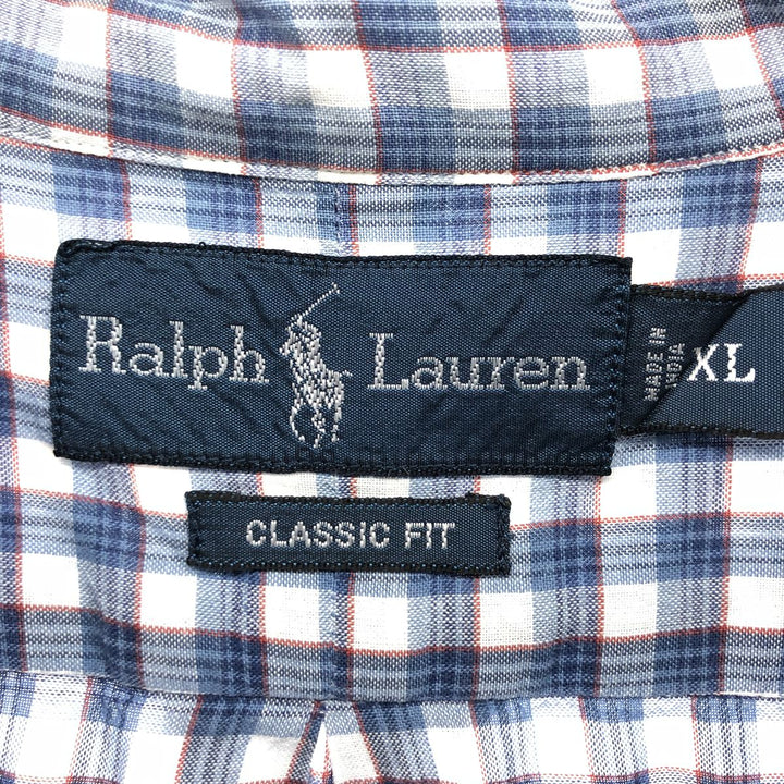 Ralph Lauren Classic Fit Short Sleeve Button Down Check Shirt Men's XL cotton blue type Vintage Second Hand
