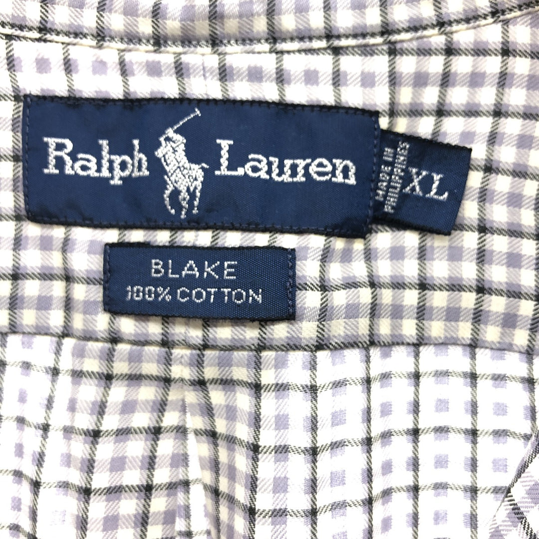 Ralph Lauren BLAKE short sleeve button down check shirt men's XL size cotton gray type Vintage Second Hand