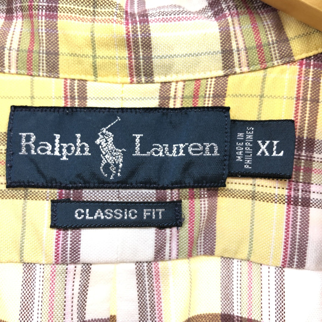 Ralph Lauren Classic Fit Short Sleeve Button Down Check Shirt Men's XL cotton yellow type Vintage Second Hand