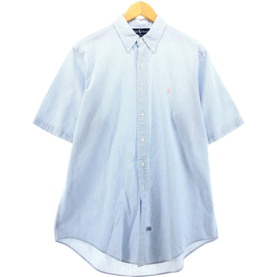 Ralph Lauren POLO by Ralph Lauren CUSTOM FIT short sleeve button down striped shirt men's L size cotton Blue type light blue Vintage Second Hand