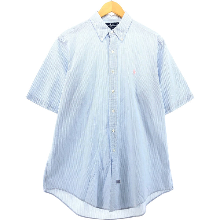 Ralph Lauren POLO by Ralph Lauren CUSTOM FIT short sleeve button down striped shirt men's L size cotton Blue type light blue Vintage Second Hand