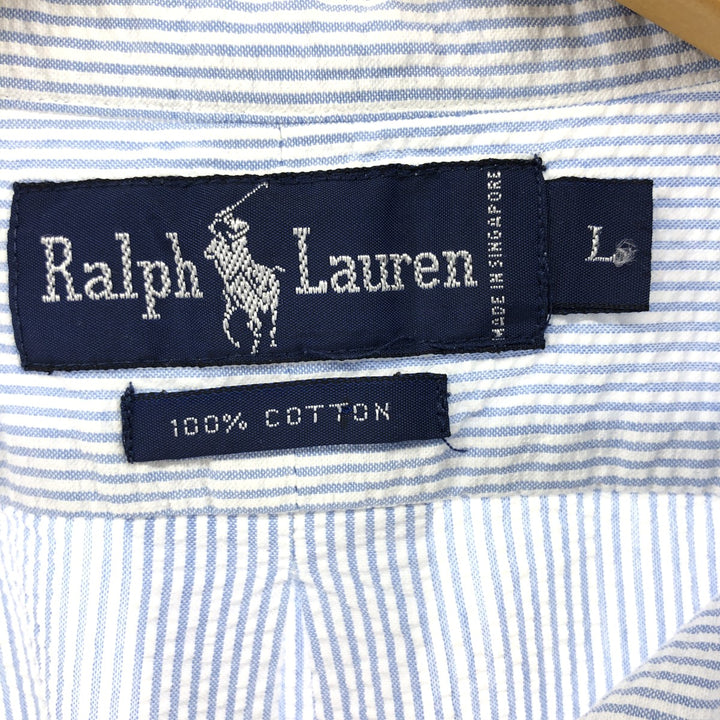 Ralph Lauren POLO by Ralph Lauren CUSTOM FIT short sleeve button down striped shirt men's L size cotton Blue type light blue Vintage Second Hand
