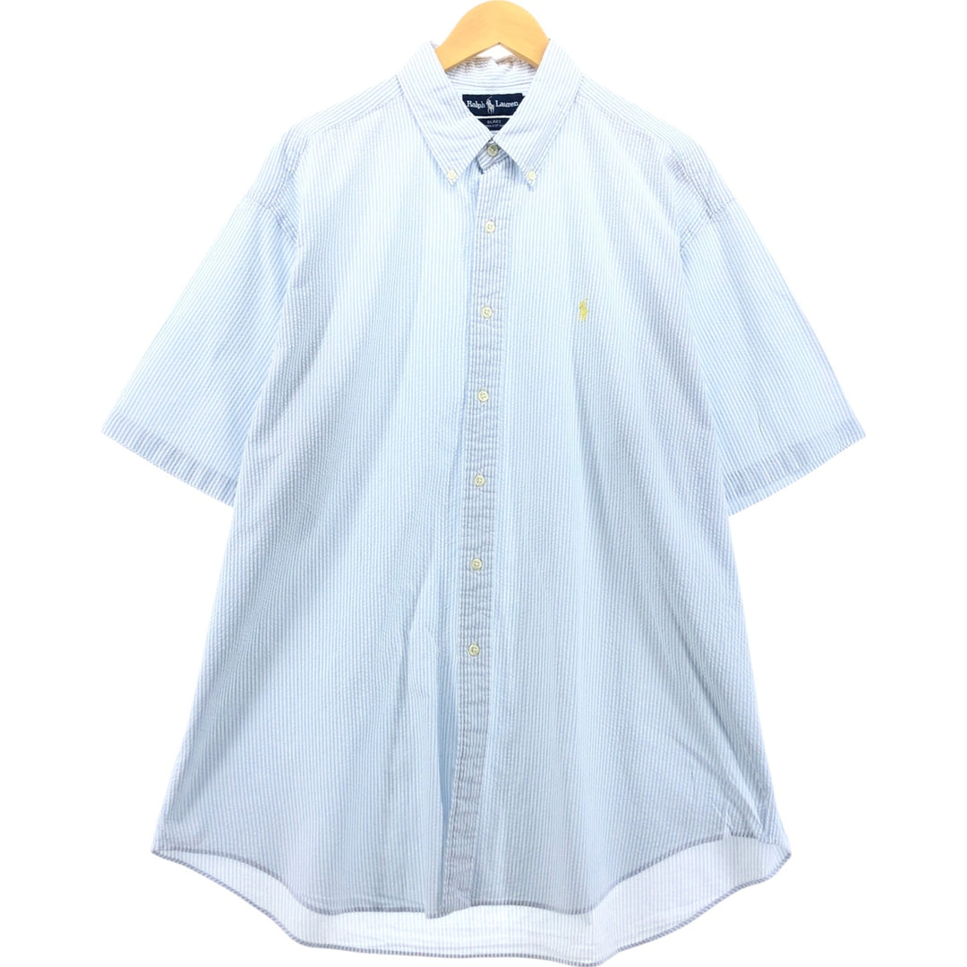 Ralph Lauren BLAKE Seersucker Short Sleeve Button-Down Striped Shirt Men's XL Seersucker cotton Blue type light blue Vintage Second Hand