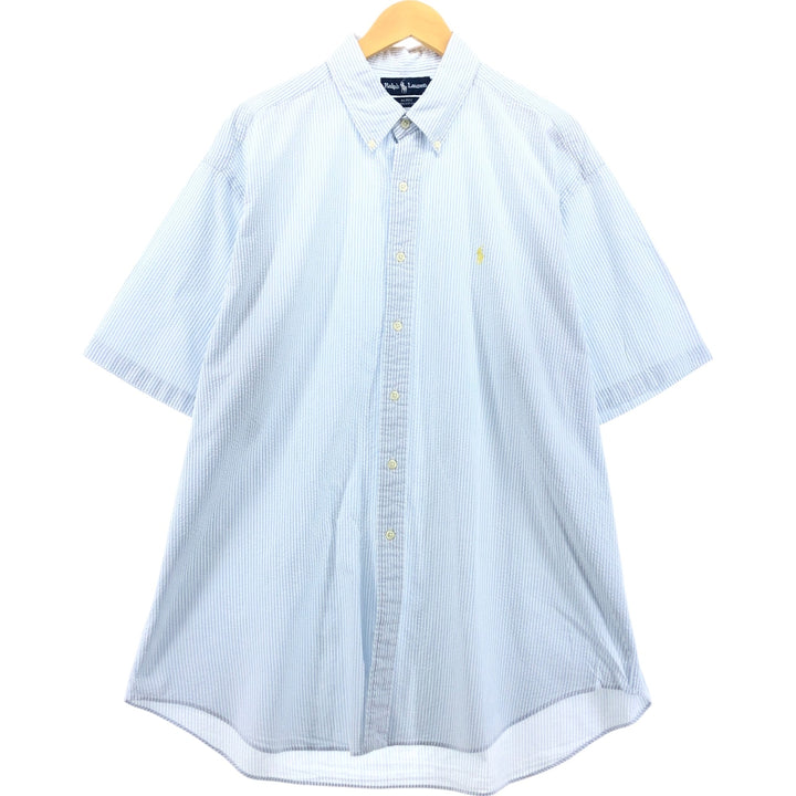 Ralph Lauren BLAKE Seersucker Short Sleeve Button-Down Striped Shirt Men's XL Seersucker cotton Blue type light blue Vintage Second Hand