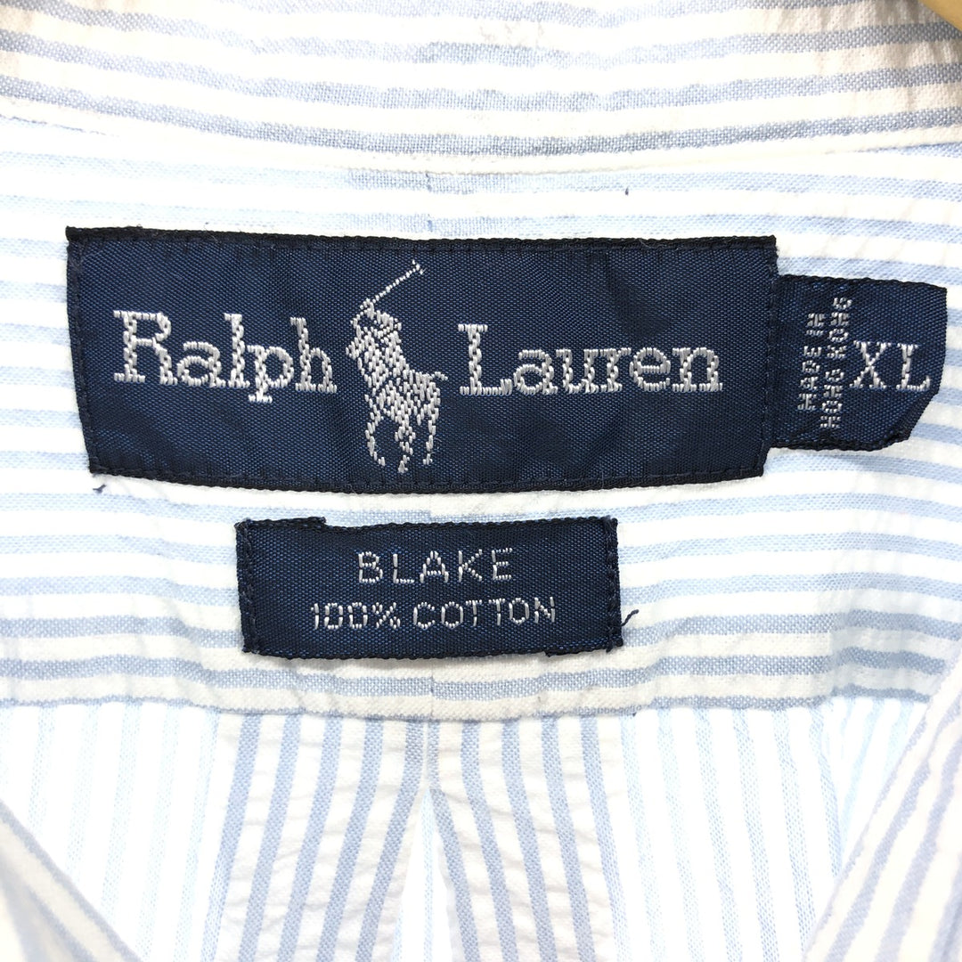 Ralph Lauren BLAKE Seersucker Short Sleeve Button-Down Striped Shirt Men's XL Seersucker cotton Blue type light blue Vintage Second Hand