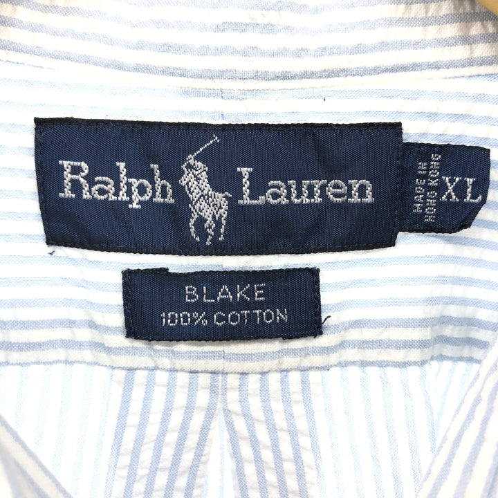 Ralph Lauren BLAKE Seersucker Short Sleeve Button-Down Striped Shirt Men's XL Seersucker cotton Blue type light blue Vintage Second Hand