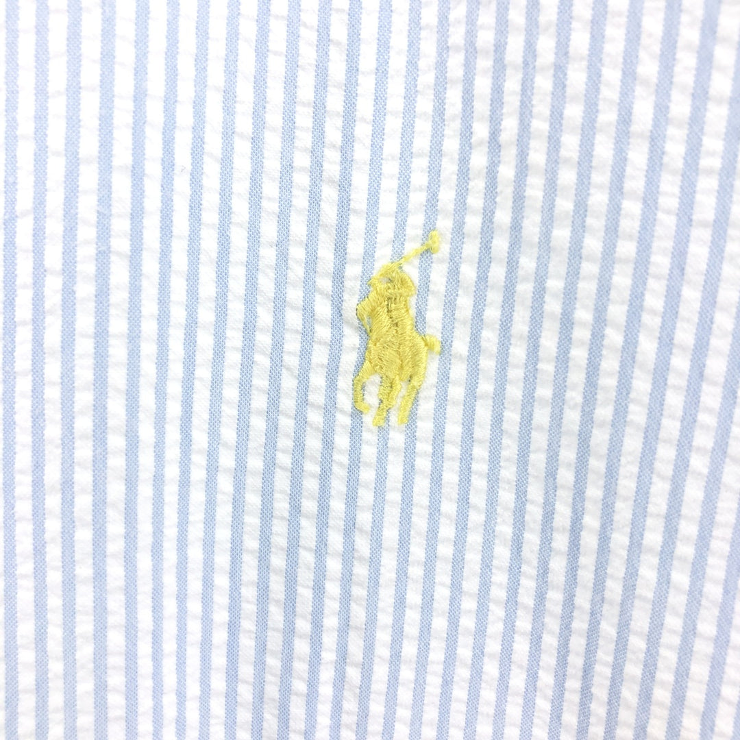 Ralph Lauren BLAKE Seersucker Short Sleeve Button-Down Striped Shirt Men's XL Seersucker cotton Blue type light blue Vintage Second Hand