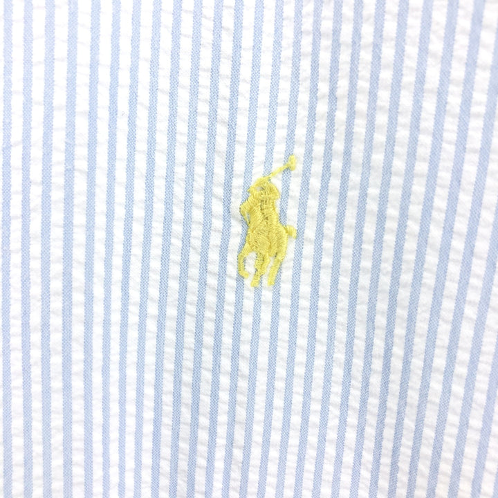 Ralph Lauren BLAKE Seersucker Short Sleeve Button-Down Striped Shirt Men's XL Seersucker cotton Blue type light blue Vintage Second Hand