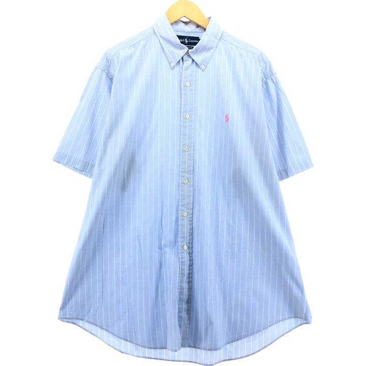Ralph Lauren Classic Fit Short Sleeve Button Down Striped Shirt Men's XL Size Short Sleeve cotton Blue type light blue Vintage Second Hand