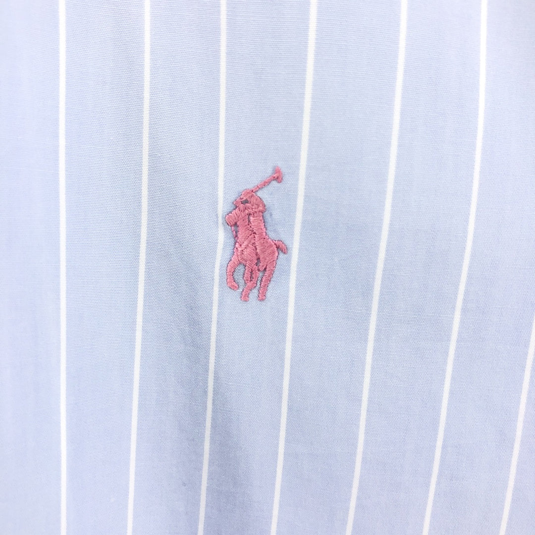 Ralph Lauren Classic Fit Short Sleeve Button Down Striped Shirt Men's XL Size Short Sleeve cotton Blue type light blue Vintage Second Hand