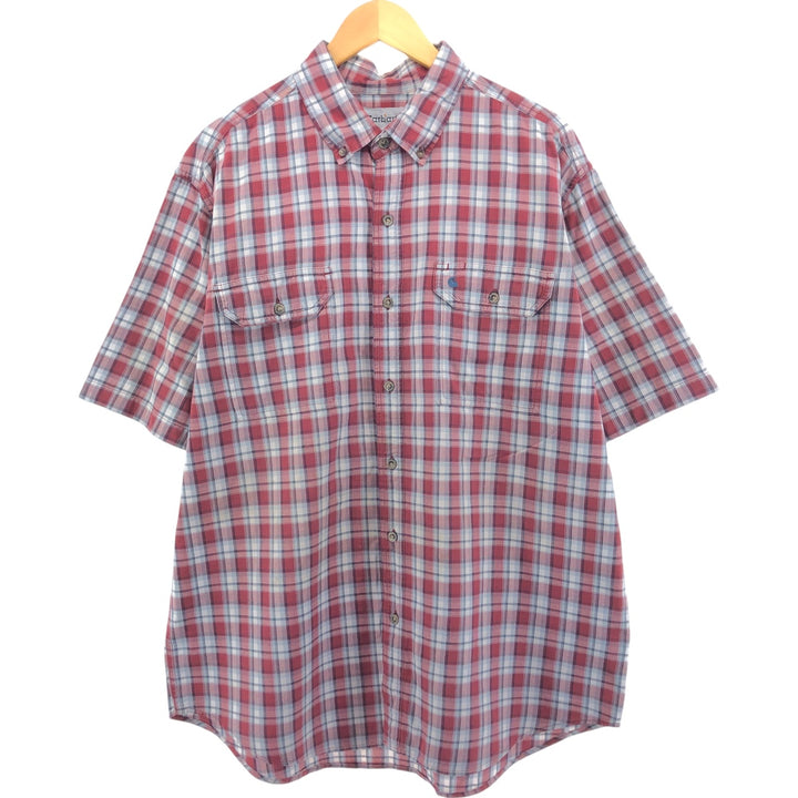 Carhartt Check Pattern Button-down Short Sleeve Work Shirt, Men's XL cotton red type Vintage Second Hand