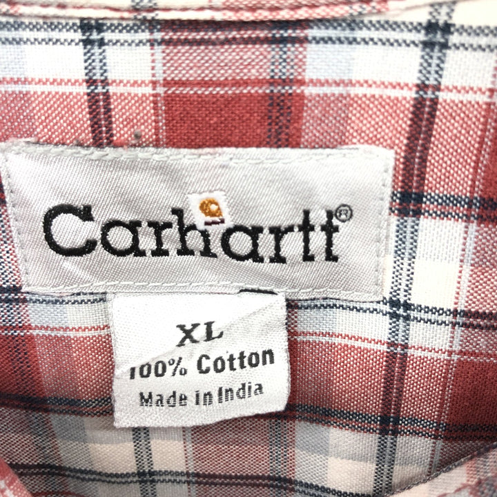 Carhartt Check Pattern Button-down Short Sleeve Work Shirt, Men's XL cotton red type Vintage Second Hand