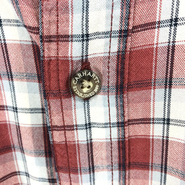 Carhartt Check Pattern Button-down Short Sleeve Work Shirt, Men's XL cotton red type Vintage Second Hand